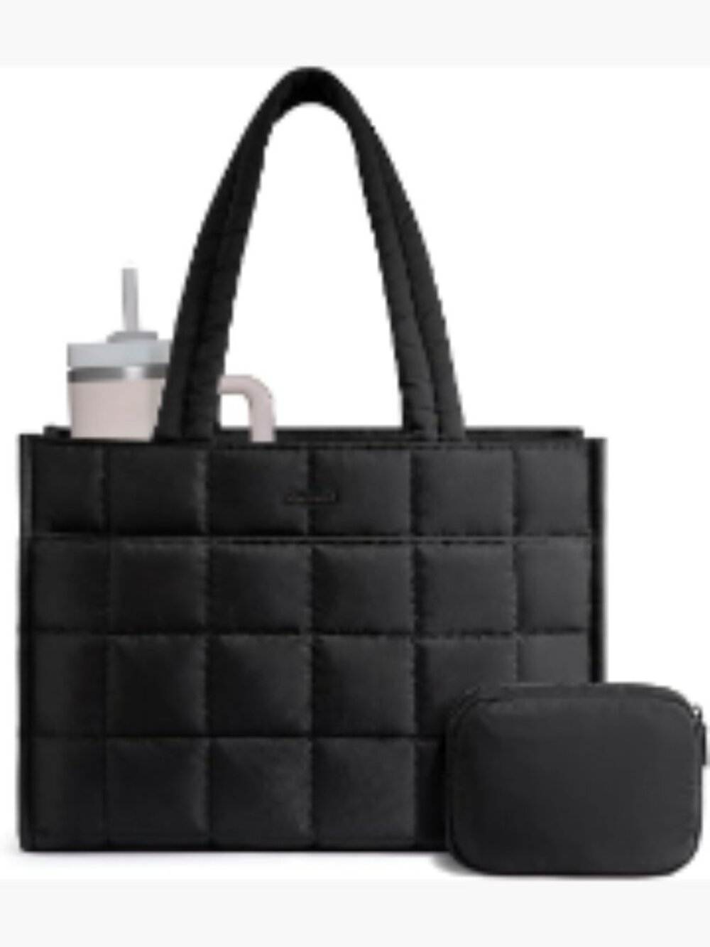 Puffer Laptop Tote Bag for Women, Quilted Work Handbag with Zipper, 15.6 Inch